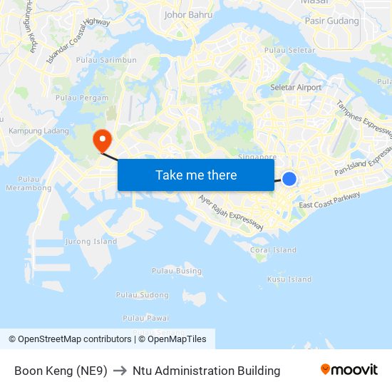 Boon Keng (NE9) to Ntu Administration Building map