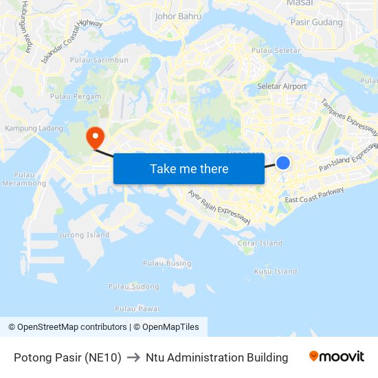 Potong Pasir (NE10) to Ntu Administration Building map