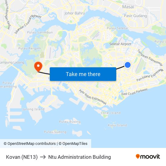 Kovan (NE13) to Ntu Administration Building map