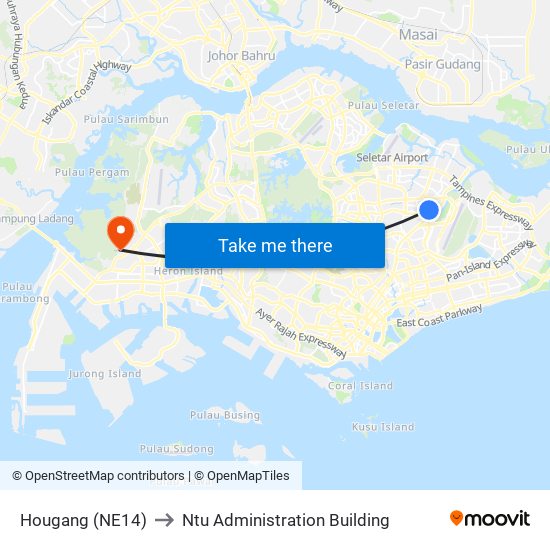 Hougang (NE14) to Ntu Administration Building map