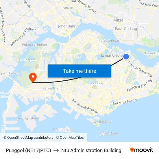 Punggol (NE17|PTC) to Ntu Administration Building map