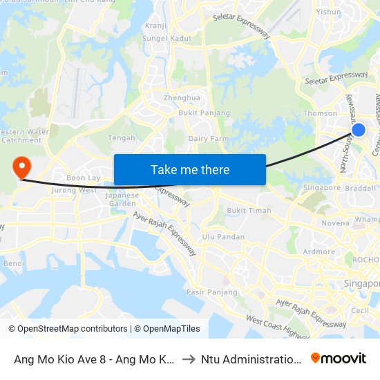 Ang Mo Kio Ave 8 - Ang Mo Kio Int (54009) to Ntu Administration Building map