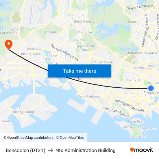 Bencoolen (DT21) to Ntu Administration Building map