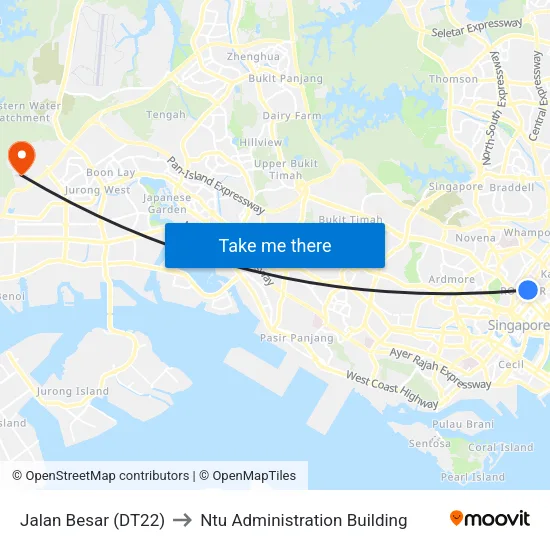 Jalan Besar (DT22) to Ntu Administration Building map