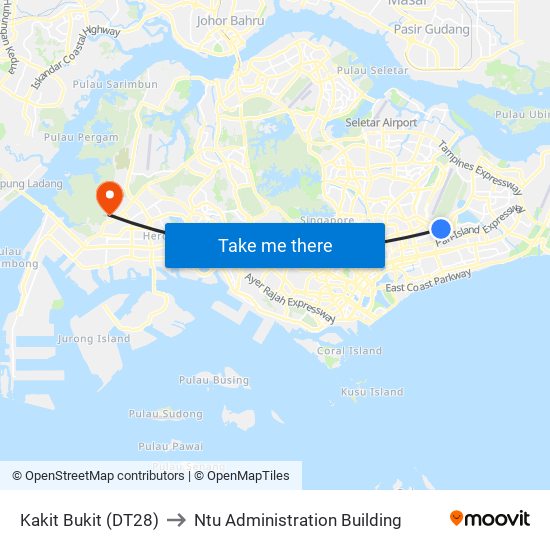 Kakit Bukit (DT28) to Ntu Administration Building map