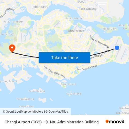 Changi Airport (CG2) to Ntu Administration Building map