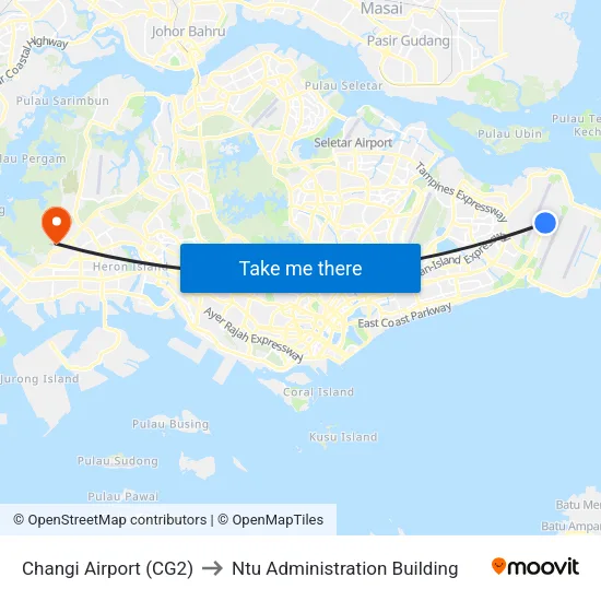Changi Airport (CG2) to Ntu Administration Building map