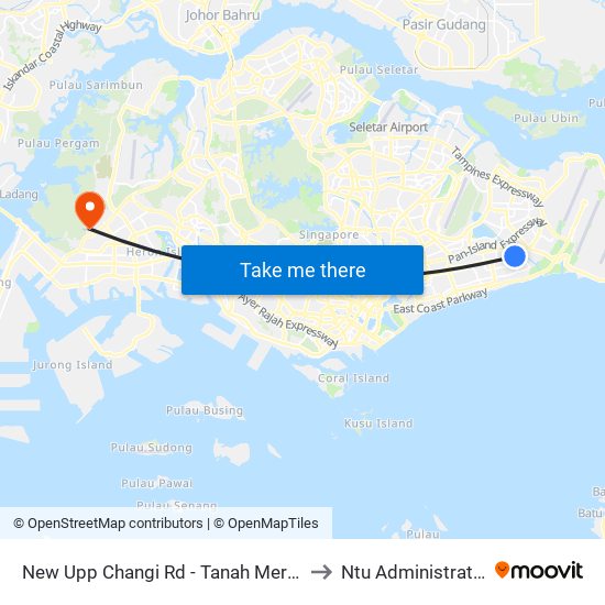 New Upp Changi Rd - Tanah Merah Stn Exit A (85099) to Ntu Administration Building map