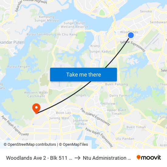 Woodlands Ave 2 - Blk 511 (46331) to Ntu Administration Building map