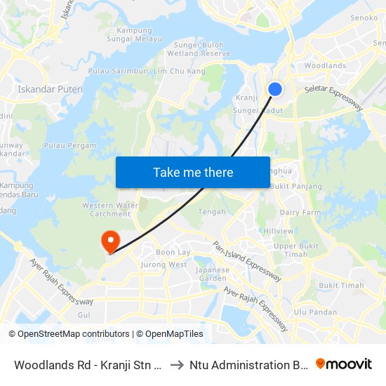 Woodlands Rd - Kranji Stn (45139) to Ntu Administration Building map