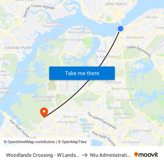 Woodlands Crossing - W'Lands Checkpt (46109) to Ntu Administration Building map