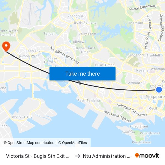 Victoria St - Bugis Stn Exit A (01113) to Ntu Administration Building map