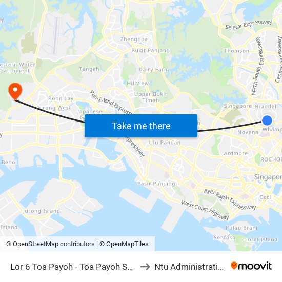 Lor 6 Toa Payoh - Toa Payoh Swim Cplx (52501) to Ntu Administration Building map