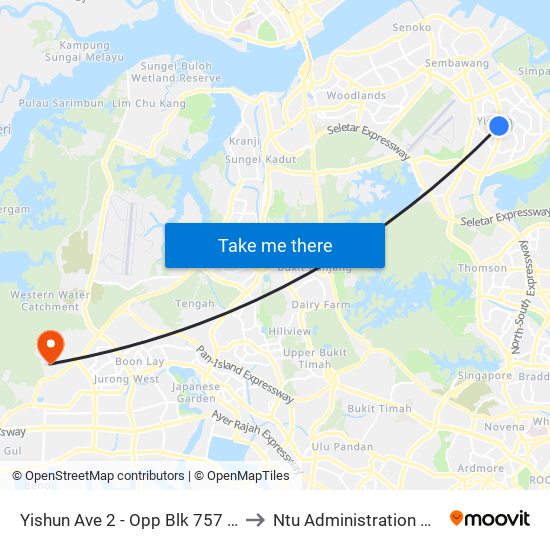 Yishun Ave 2 - Opp Blk 757 (59069) to Ntu Administration Building map