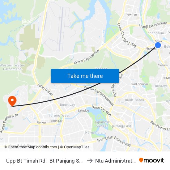 Upp Bt Timah Rd - Bt Panjang Stn Exit A/Lrt (44029) to Ntu Administration Building map