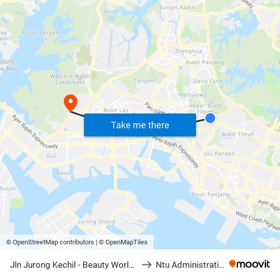 Jln Jurong Kechil - Beauty World Stn Exit C (42151) to Ntu Administration Building map