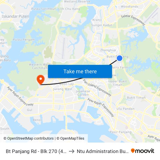Bt Panjang Rd - Blk 270 (44261) to Ntu Administration Building map