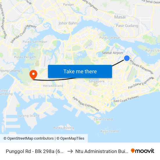 Punggol Rd - Blk 298a (65061) to Ntu Administration Building map