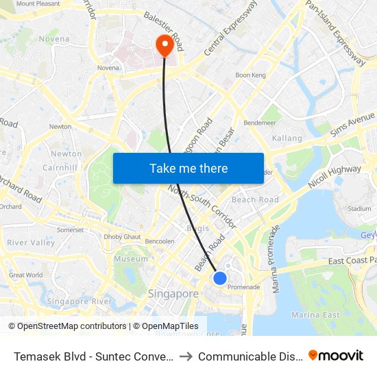 Temasek Blvd - Suntec Convention Ctr (02151) to Communicable Disease Centre map