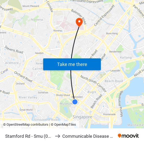 Stamford Rd - Smu (04121) to Communicable Disease Centre map