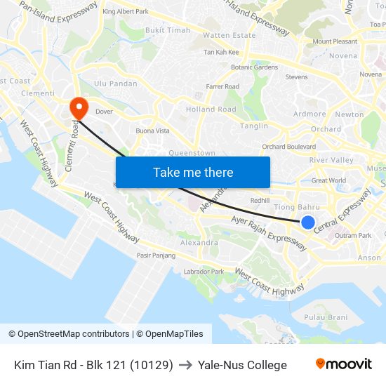 Kim Tian Rd - Blk 121 (10129) to Yale-Nus College map