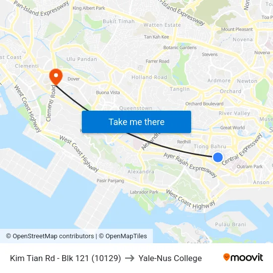 Kim Tian Rd - Blk 121 (10129) to Yale-Nus College map