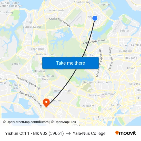 Yishun Ctrl 1 - Blk 932 (59661) to Yale-Nus College map