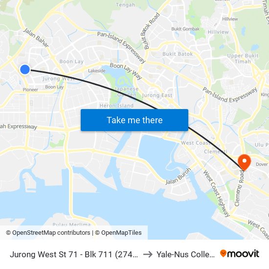 Jurong West St 71 - Blk 711 (27429) to Yale-Nus College map