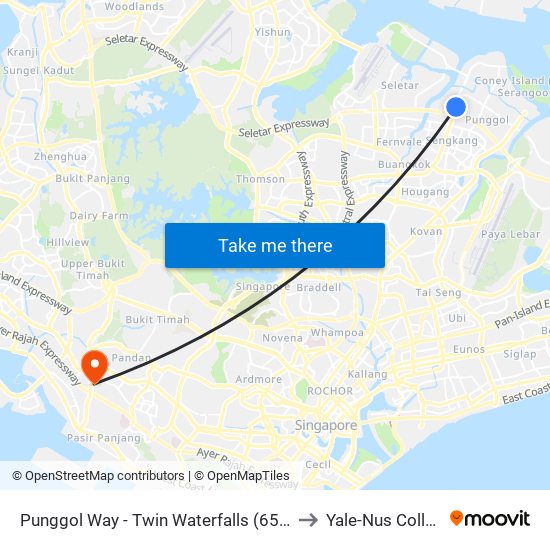 Punggol Way - Twin Waterfalls (65431) to Yale-Nus College map