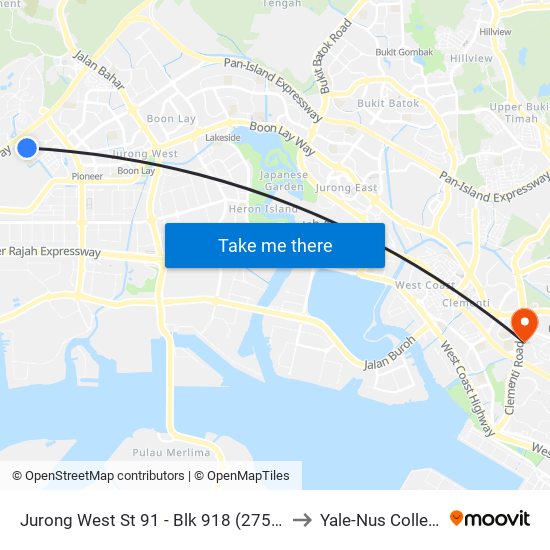 Jurong West St 91 -  Blk 918 (27531) to Yale-Nus College map