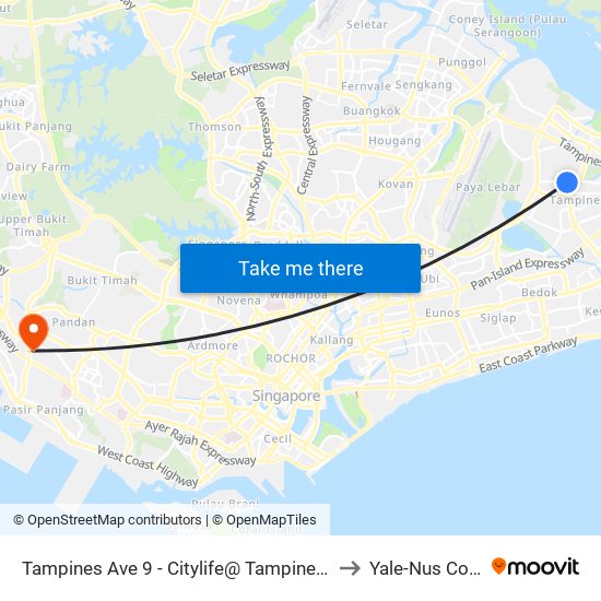 Tampines Ave 9 - Citylife@ Tampines (76541) to Yale-Nus College map