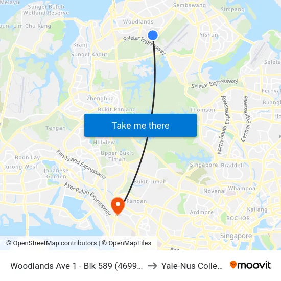 Woodlands Ave 1 -  Blk 589 (46991) to Yale-Nus College map