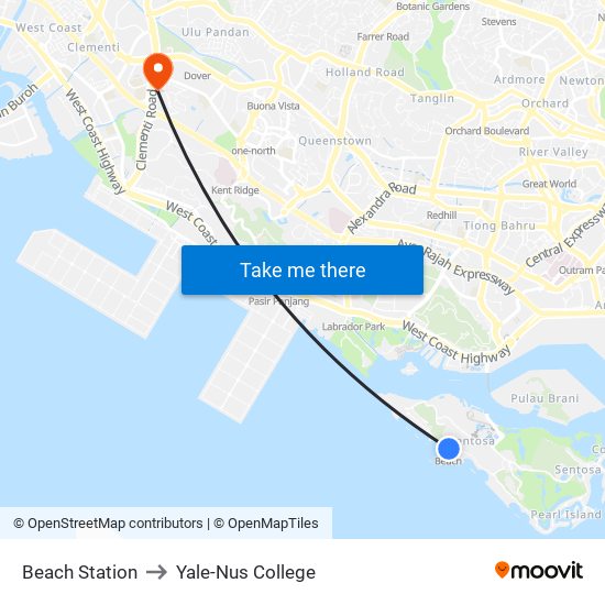 Beach Station to Yale-Nus College map