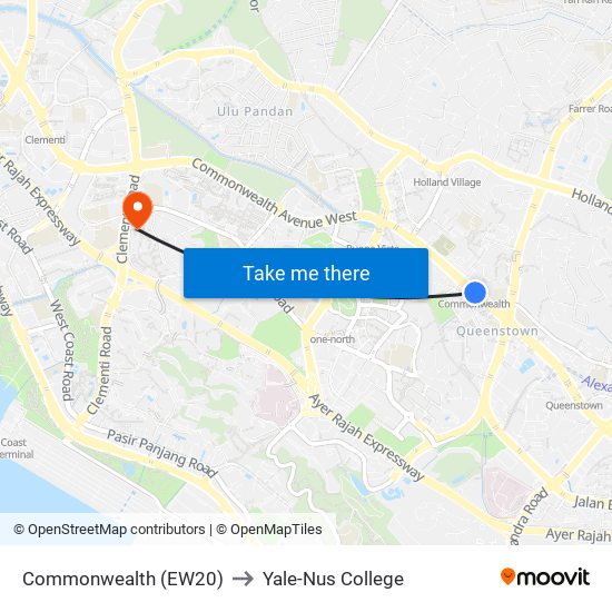 Commonwealth (EW20) to Yale-Nus College map