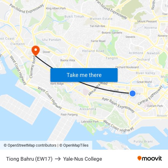 Tiong Bahru (EW17) to Yale-Nus College map