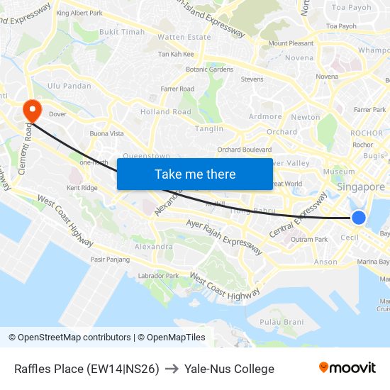 Raffles Place (EW14|NS26) to Yale-Nus College map