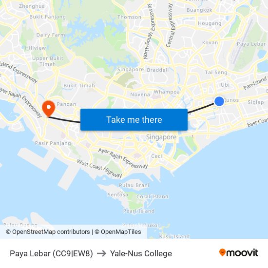 Paya Lebar (CC9|EW8) to Yale-Nus College map