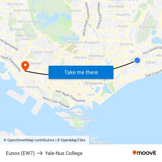 Eunos (EW7) to Yale-Nus College map