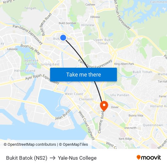 Bukit Batok (NS2) to Yale-Nus College map