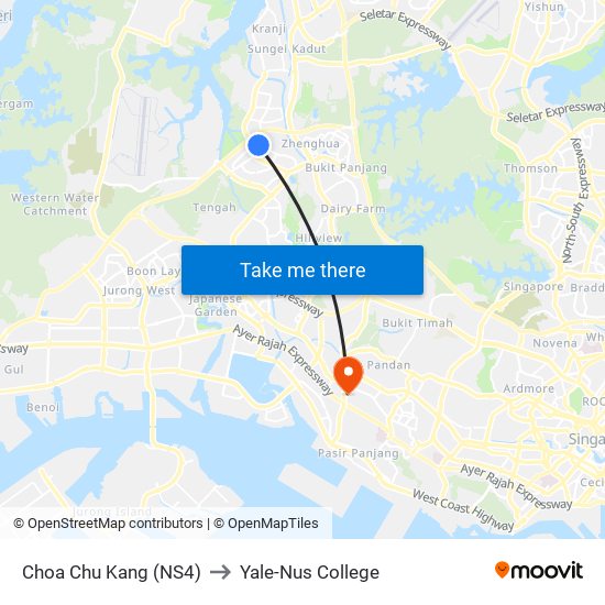 Choa Chu Kang (NS4) to Yale-Nus College map