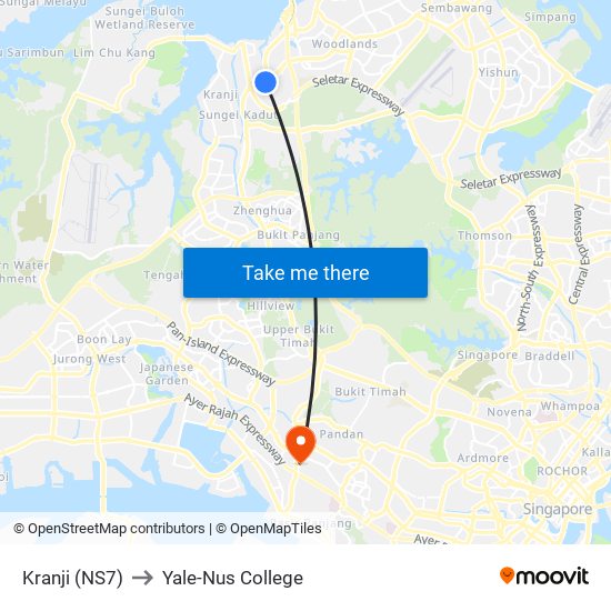 Kranji (NS7) to Yale-Nus College map