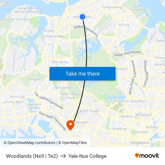 Woodlands (Ns9 | Te2) to Yale-Nus College map