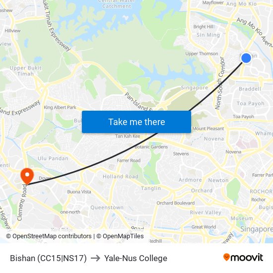 Bishan (CC15|NS17) to Yale-Nus College map