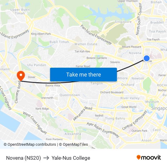 Novena (NS20) to Yale-Nus College map