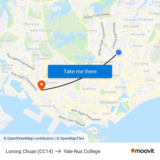 Lorong Chuan (CC14) to Yale-Nus College map