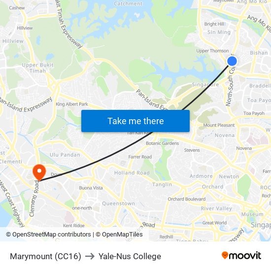 Marymount (CC16) to Yale-Nus College map
