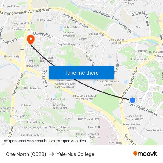 One-North (CC23) to Yale-Nus College map