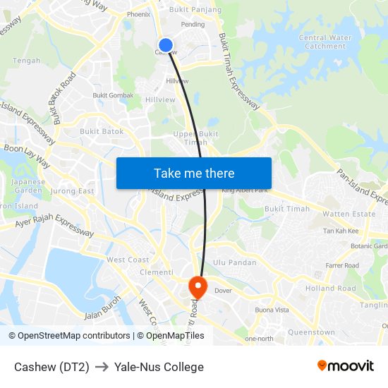 Cashew (DT2) to Yale-Nus College map
