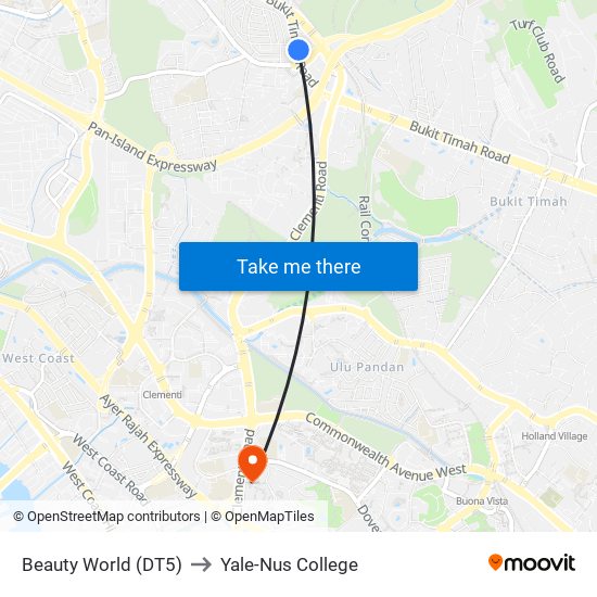 Beauty World (DT5) to Yale-Nus College map