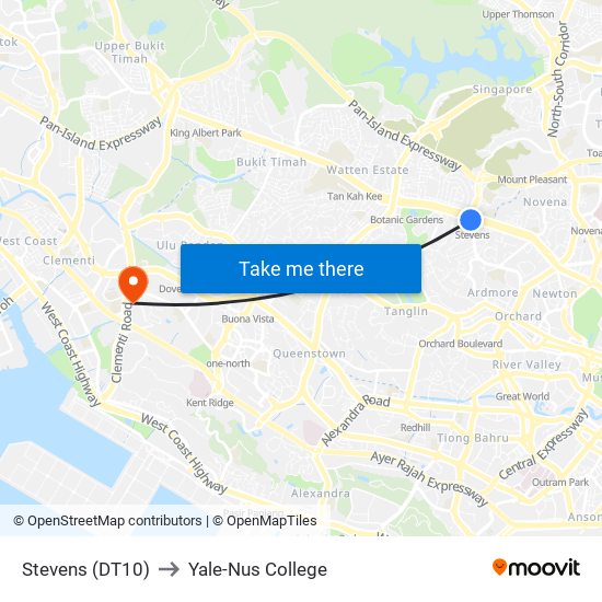 Stevens (DT10) to Yale-Nus College map